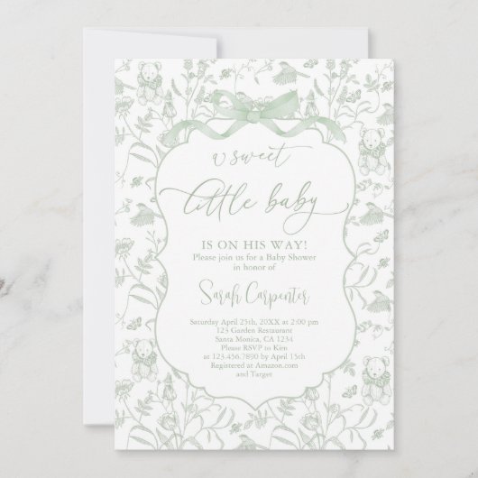 トイレデジュイベビージャーシャワー付きボウ招待状 招待状 (正面)