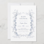トイレデジュイベビーブシャワーブルーチノワセリーフローラ 招待状 (正面)
