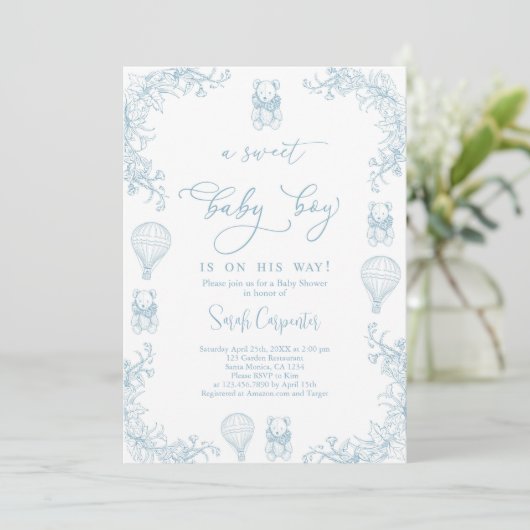 トイレデジュイホットエアバルーンベビーシャワーボーイ 招待状 (スタンド正面)