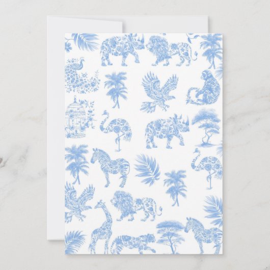 トイレデジュイホワイトアンドブルーサファリベイビーシャワー 招待状 (裏面)