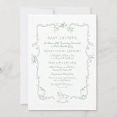 トイレデジュイロッキングホースセージ緑の赤ちゃんシャワー 招待状 (正面)