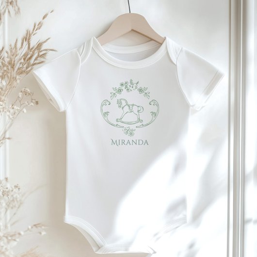 トイレデジュイヴィンテージロッキングホースセージ緑 ベビーボディスーツ