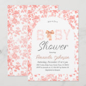 トイレデジュウアーチピンクボウフローラベビーブシャワー 招待状 (正面/裏面)