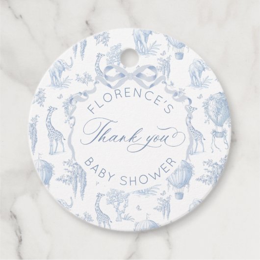 トイレデジュエサファリアニマルズブルーベビーシャワー フェイバータグ (正面)
