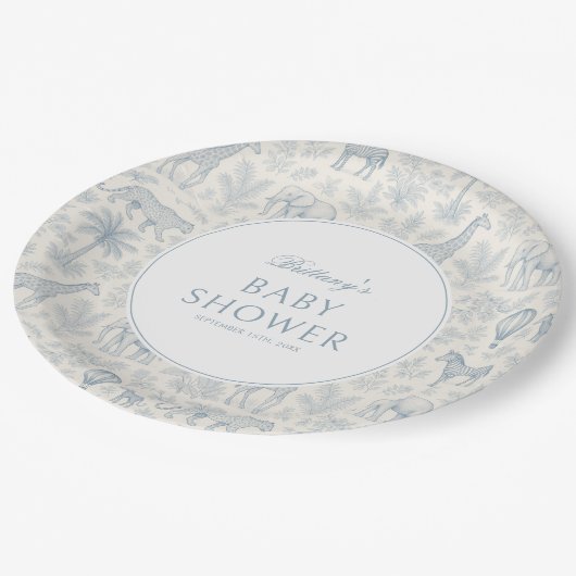 トイレデジュエサファリアニマルズブルーボーイベビーシャワー ペーパープレート (アングル)