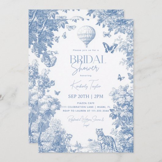 トイレデジュエダスティブルーエレガントブライダルシャワー 招待状 (正面/裏面)