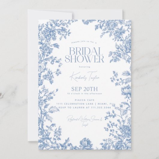 トイレデジュエダスティブルーフローラブライダルシャワー 招待状 (正面)