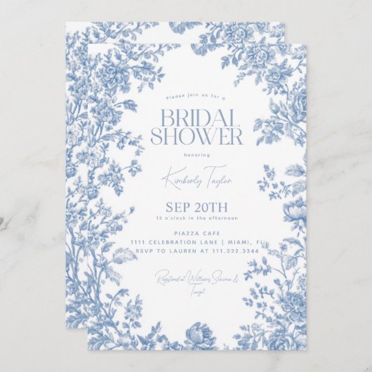 トイレデジュエダスティブルーフローラブライダルシャワー 招待状 (正面/裏面)
