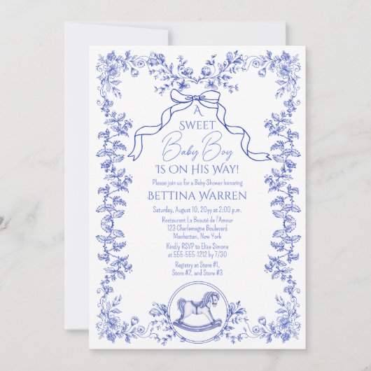 トイレデジュエチノイスリーホースボーイ赤ちゃんシャワー 招待状 (正面)