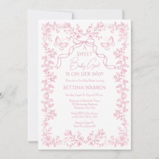 トイレデジュエチノワセリー蝶ベビーシャワー 招待状 (正面)