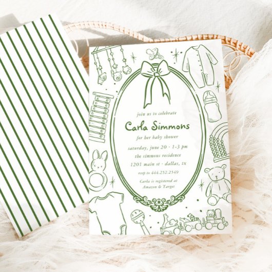 トイレデジュエリーお洒落グリーンベイビーシャワー 招待状