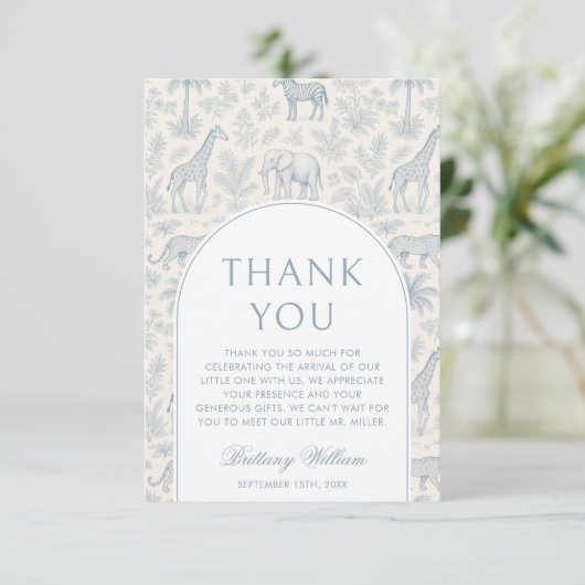 トイレドゥジュイサファリブルーボーイベビーシャワー サンキューカード (スタンド正面)