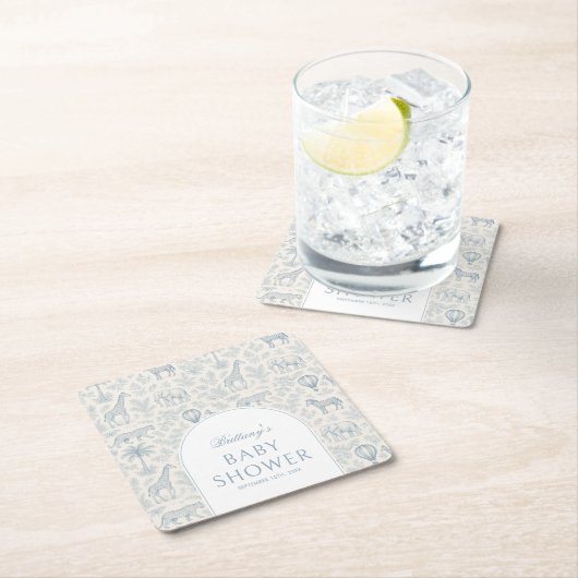 トイレドゥジュイサファリブルーボーイベビーシャワー スクエアペーパーコースター (インサイチュ)