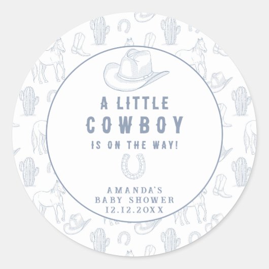 トイレドゥジュイブルーカウボーイウェスタンベビーシャワー ラウンドシール (正面)