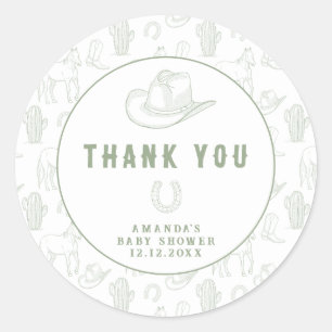 トイレドゥジュエリーグリーンカウボーイウェスタンベビーシャワー ラウンドシール