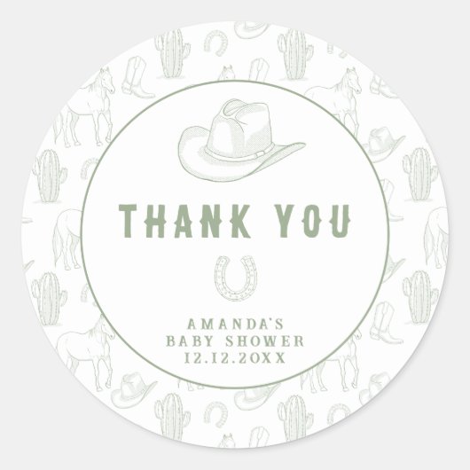 トイレドゥジュエリーグリーンカウボーイウェスタンベビーシャワー ラウンドシール (正面)