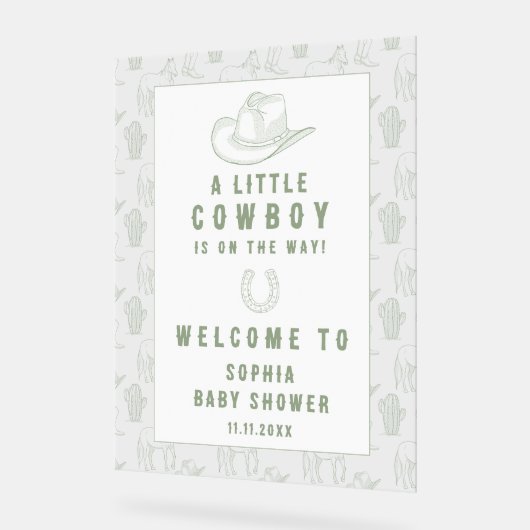 トイレドゥジュエリーグリーンカウボーイベビーシャワーウェルカム アクリルサイン (傾斜)