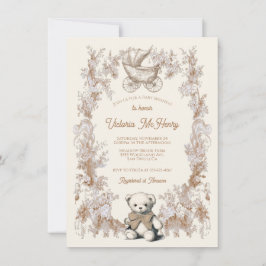 トイレニュートラルテディベアラージベビーシャワー 招待状