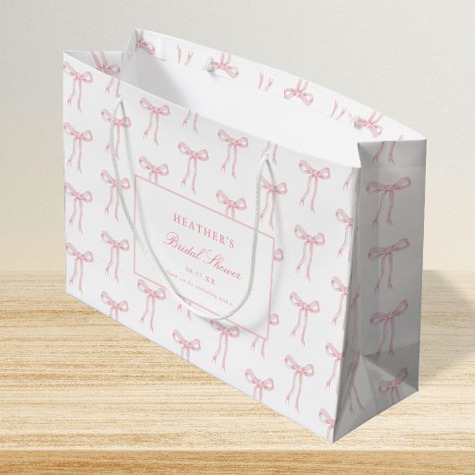 トイレピンクの弓 結婚式のシャワーブルー ラージペーパーバッグ