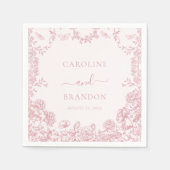 トイレピンクの花柄シノワズリープリントのウェディングナプキン スタンダードカクテルナプキン (正面)