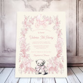 トイレピンクフローラテディベア車用ベビーシャワー 招待状