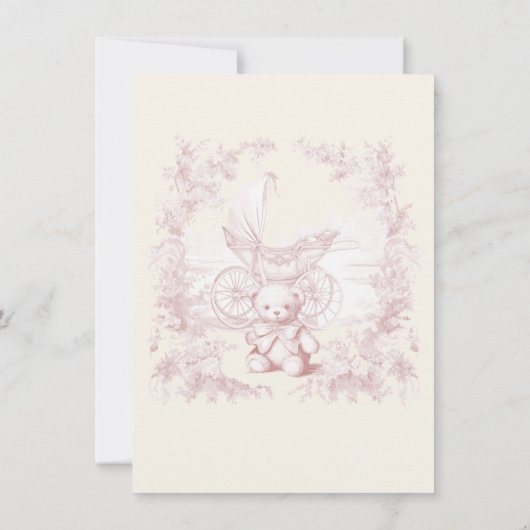トイレピンクフローラテディベア車用ベビーシャワー 招待状 (裏面)