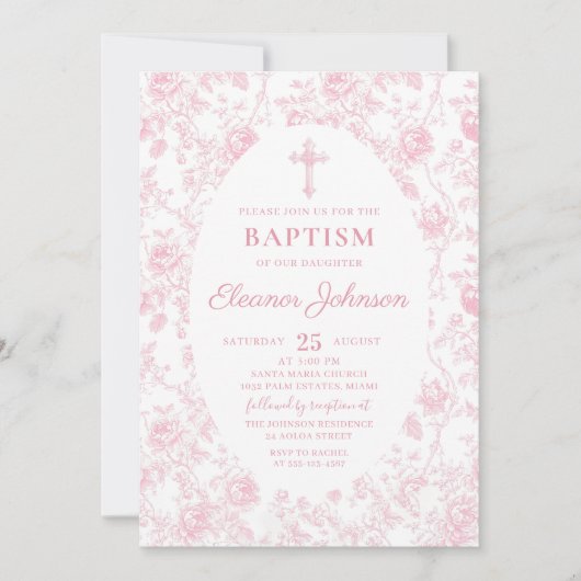 トイレピンクボウバプティスガール招待状 招待状 (正面)