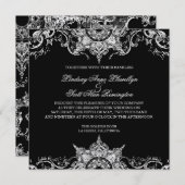 トイレブラックnホワイトダマスクスワールウェディングアグメント 招待状 (正面/裏面)