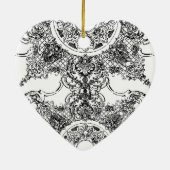 トイレブラックnホワイトダマスクスワール初めてのクリスマス セラミックオーナメント (裏面)