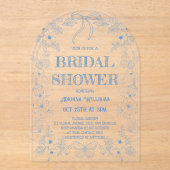 トイレブルーフローラボウブライダルシャワー アクリル招待状 (正面)