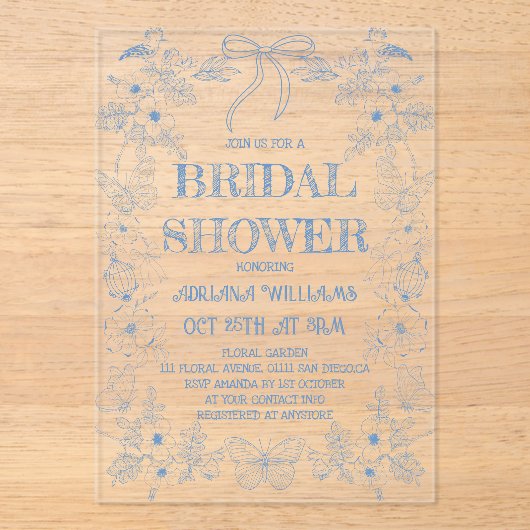 トイレブルーボウブライダルシャワー招待 アクリル招待状 (正面)