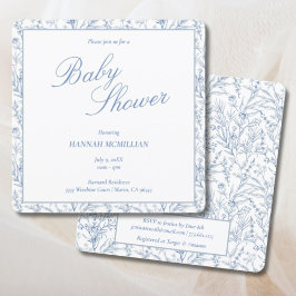 トイレブルーボタニカルライン描ベビーシャワー 招待状