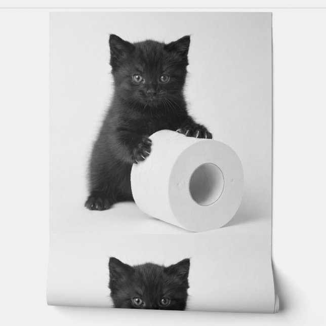 トイレペーパーのロールを守る子猫 壁紙 (ほどく)
