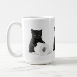 トイレペーパーのロールを守る黒子猫 コーヒーマグカップ