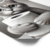 トイレペーパーを抱えたかわいい猫のポスター ポスター (角)