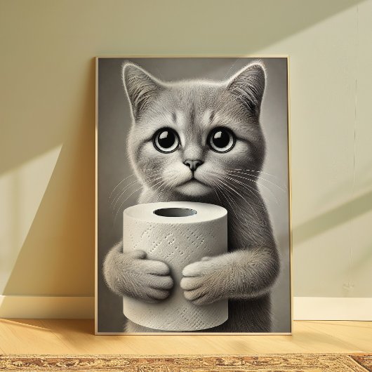 トイレペーパーを抱えたかわいい猫のポスター ポスター