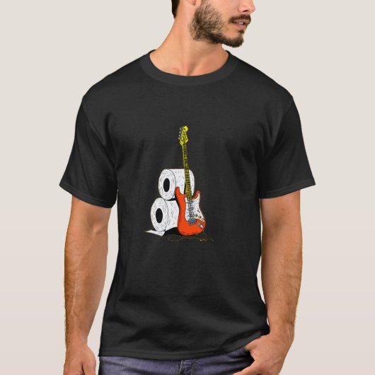 トイレペーパーを持ったロックな赤いギター Tシャツ (正面)