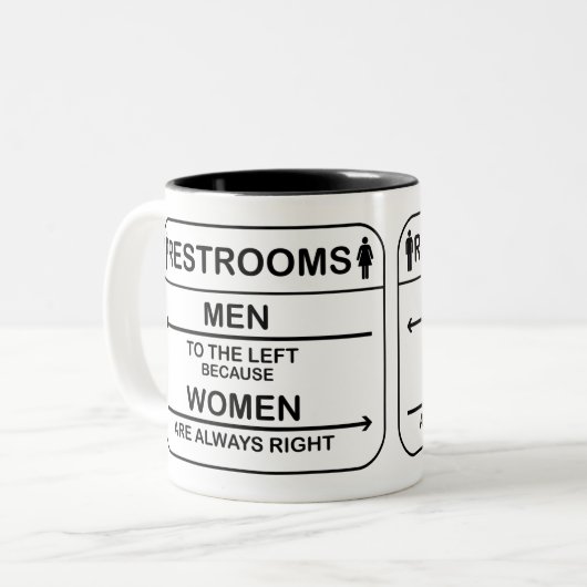 トイレユーモアのある引用文男性へと女性 ツートーンマグカップ (正面左)