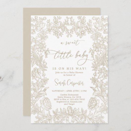 トイレヴィンテージフレームニュートラルベビーシャワー 招待状 (正面/裏面)