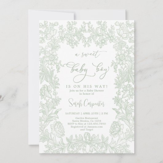 トイレヴィンテージフレームベビシャワーボーイ 招待状 (正面)