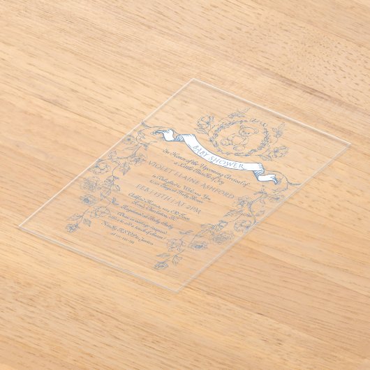 トイレヴィンテージフレーム陳腐なベビーシャワー アクリル招待状 (レイダウン)