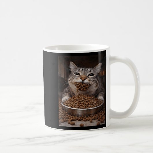 トイレ砂まみれの大騒ぎ前の面白いお腹すいた猫のミーム コーヒーマグカップ (右)