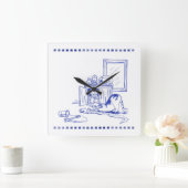 トイレ紙おもしろいキティ猫バスルームトイレルルック スクエア壁時計 (ホーム)