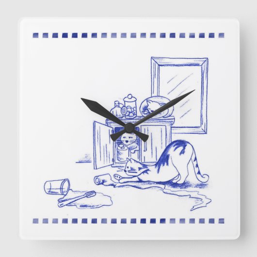 トイレ紙おもしろいキティ猫バスルームトイレルルック スクエア壁時計 (正面)