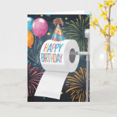 トイレ紙誕生日ハットバルーン花火 カード (黄色い花)