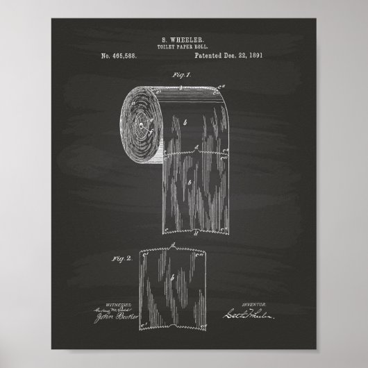 トイレ紙転が1891パテントアート – Chalkboard ポスター (正面)