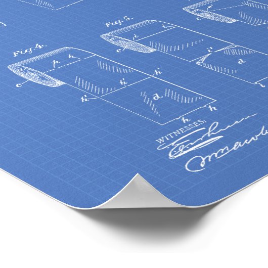 トイレ紙転が1891年特許アート青写真 ポスター (角)