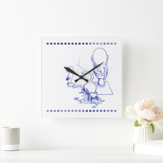 トイレ飲み子ネコ猫バスルームトイレルルック スクエア壁時計 (ホーム)