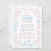 トイレ ブルー ピンク クラシック おもちゃ 花柄 性別発表 招待状 (正面)