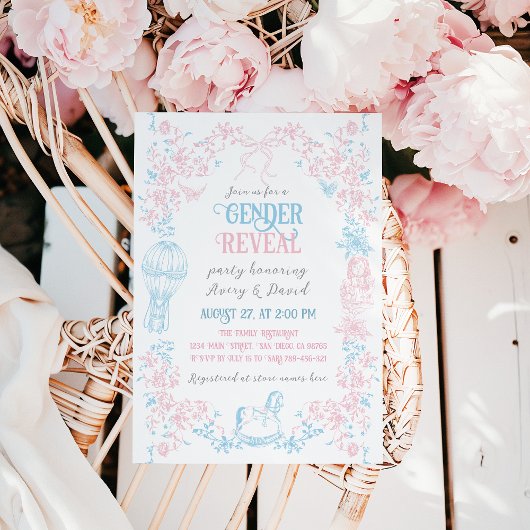 トイレ ブルー ピンク クラシック おもちゃ 花柄 性別発表 招待状